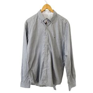Lacoste Devanlay Grey White Pinstripe Slim Fit Cotton Long Sleeve Dress Shirt